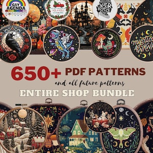 Entire Shop Bundle cross stitch pattern Access lifetime pack Witchy Moth Folk full coverage cottagecore embroidery instant download pdf