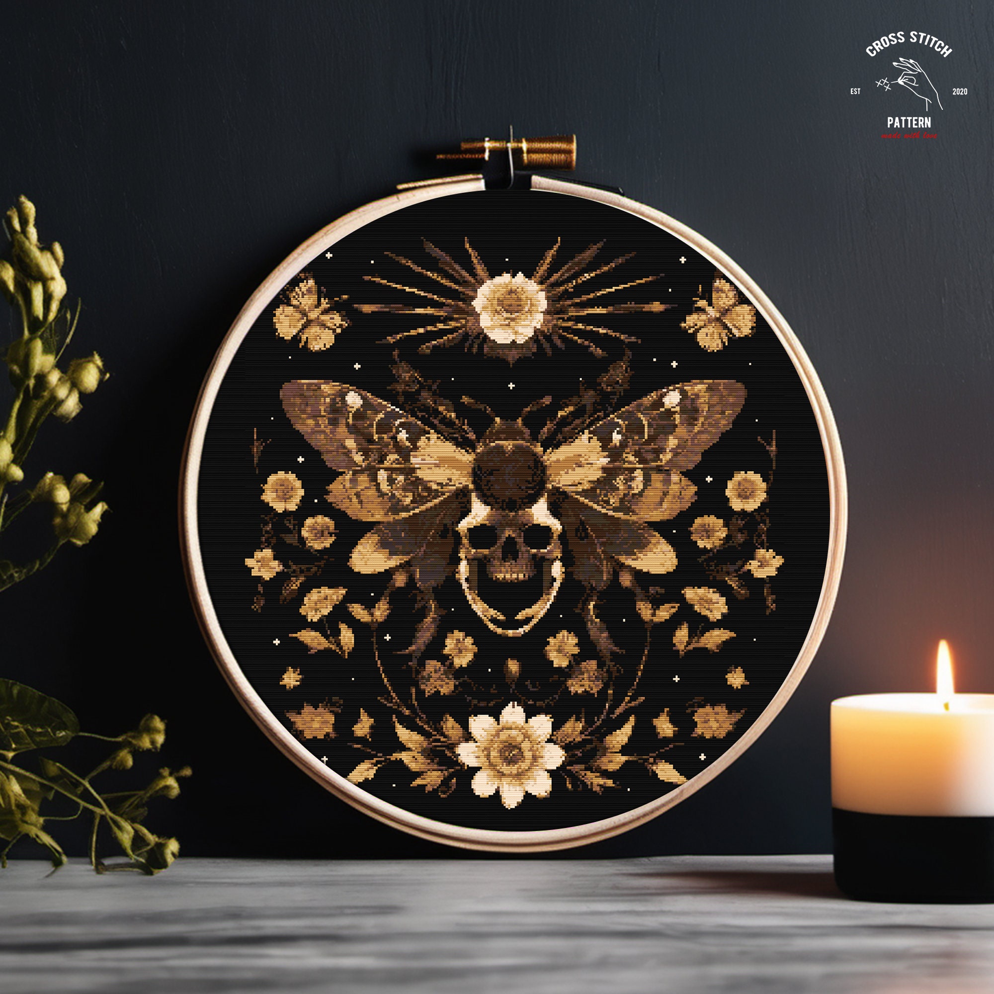 Gothic Moth Cross Stitch Pattern Vintage Gothic Skull Cross-stitch ...
