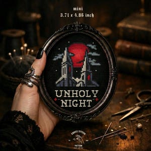 Gothic Mini Cross Stitch Pattern, Medieval Dark Castle Quote Embroidery Design,  Fantasy Witchy Chart Instant Download PDF