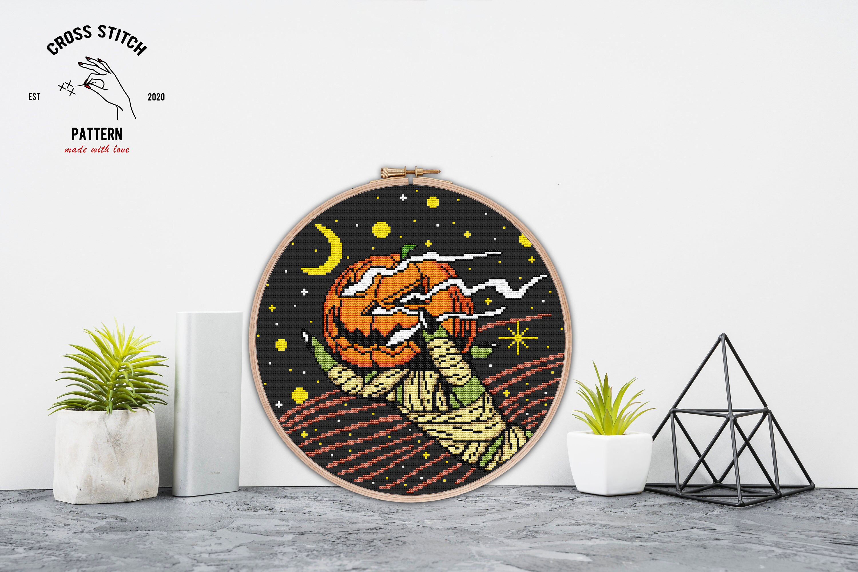 Halloween Pumpkin Cross Stitch Pattern Ghost Embroidery Space Galaxy ...