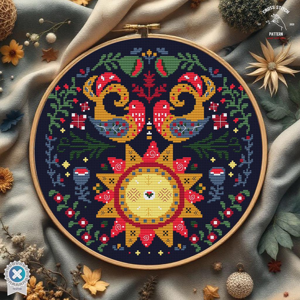 スカンジナビアのクロスステッチパターン フォークバード刺繍 北欧
