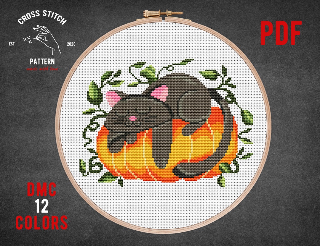 Halloween Cat Cross Stitch Pattern Ghost Pumpkin Embroidery Spooky ...