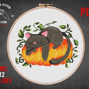 Halloween cat cross stitch pattern Ghost Pumpkin embroidery Spooky season cross stitch Jack o&#39;lantern xstitch Halloween scary bat decor