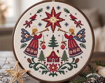 Christmas Angel Cross Stitch Pattern: Scandinavian Folk Art Holiday Design (PDF Pattern)