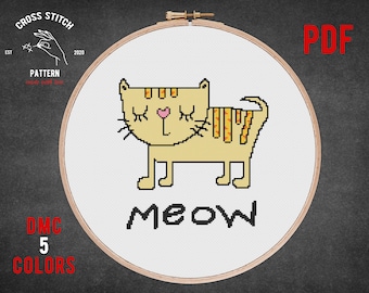 Funny Cat cross stitch pattern with quote, Funny & easy cross stitch pattern, Subversive pattern witn meme cat Embroidery design pdf