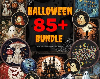 Halloween cross stitch pattern Bundle Access lifetime pack Spooky Witchy Gothic Ghost Horror Haunted house embroidery instant download pdf
