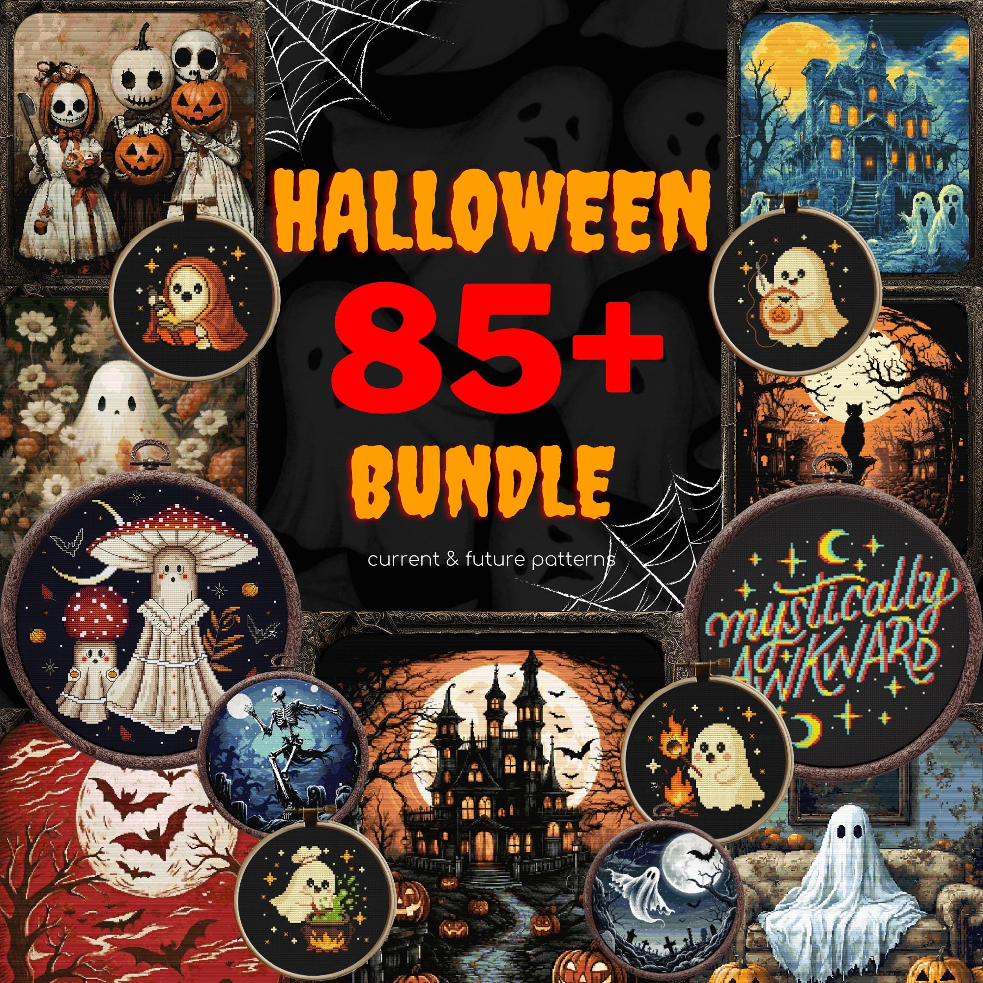 Halloween Cross Stitch Pattern Bundle Access Lifetime Pack Spooky ...
