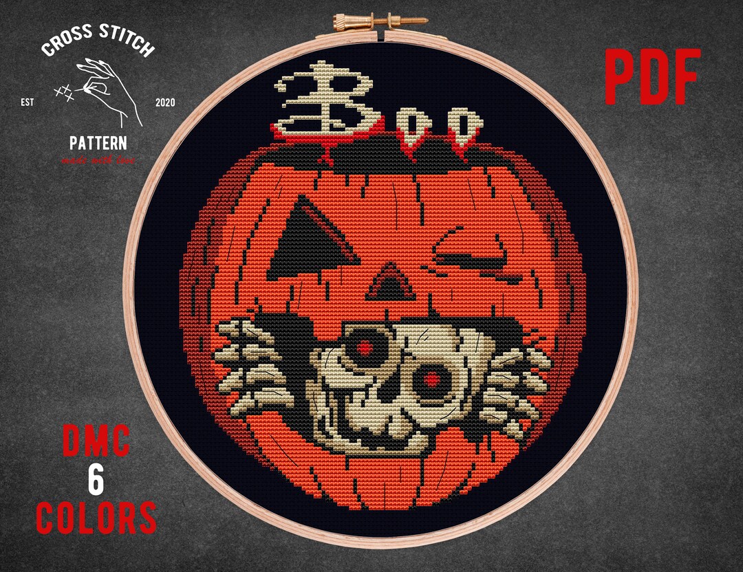 Halloween Ghost Cross Stitch Pattern Pumpkin Skeleton Embroidery Spooky ...