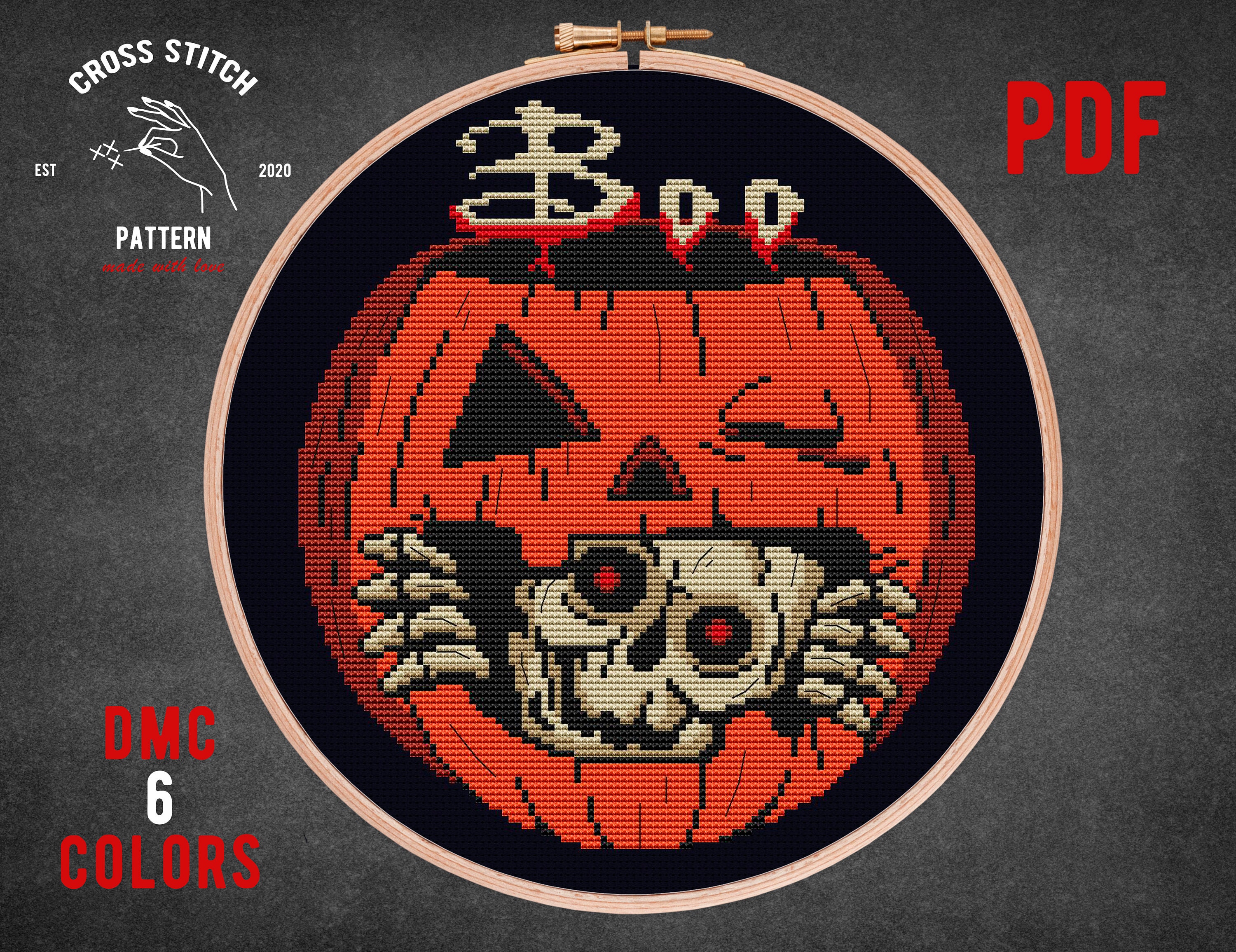 Halloween Ghost Cross Stitch Pattern Pumpkin Skeleton Embroidery Spooky ...