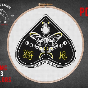 Gothic cross stitch pattern Occult ouija Death skull theme Mystical pentagram embroidery Wicca Pagan Symbol gift for Witch