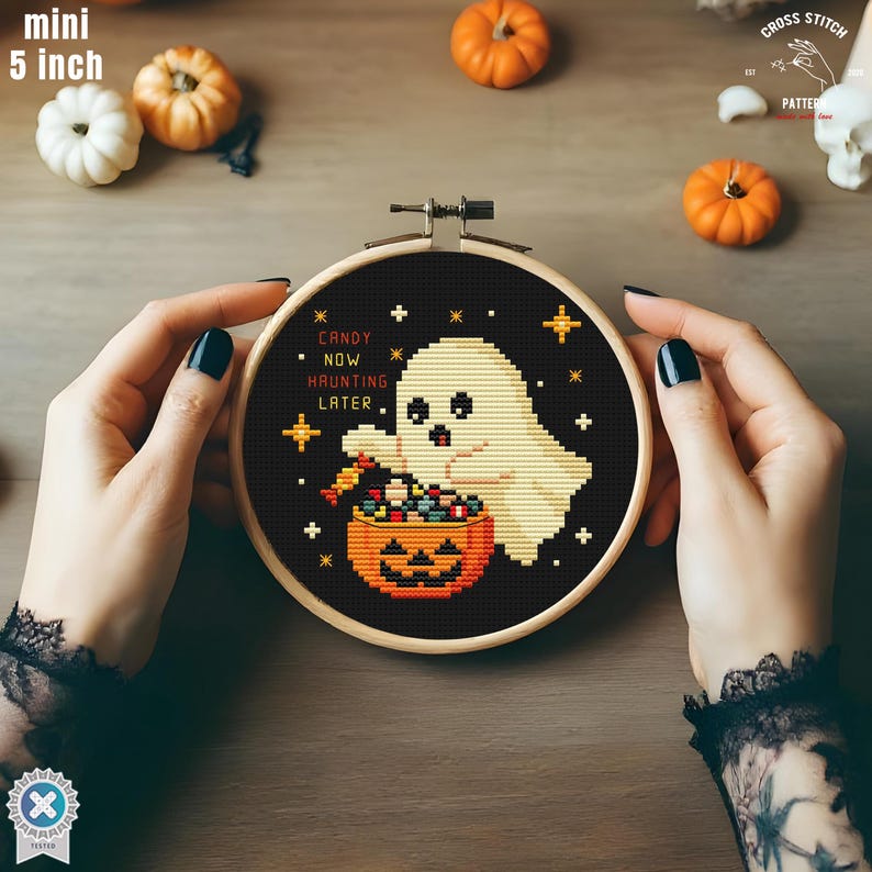 Tiny Halloween Cross Stitch Pattern Funny Ghost With Candy Bucket ...