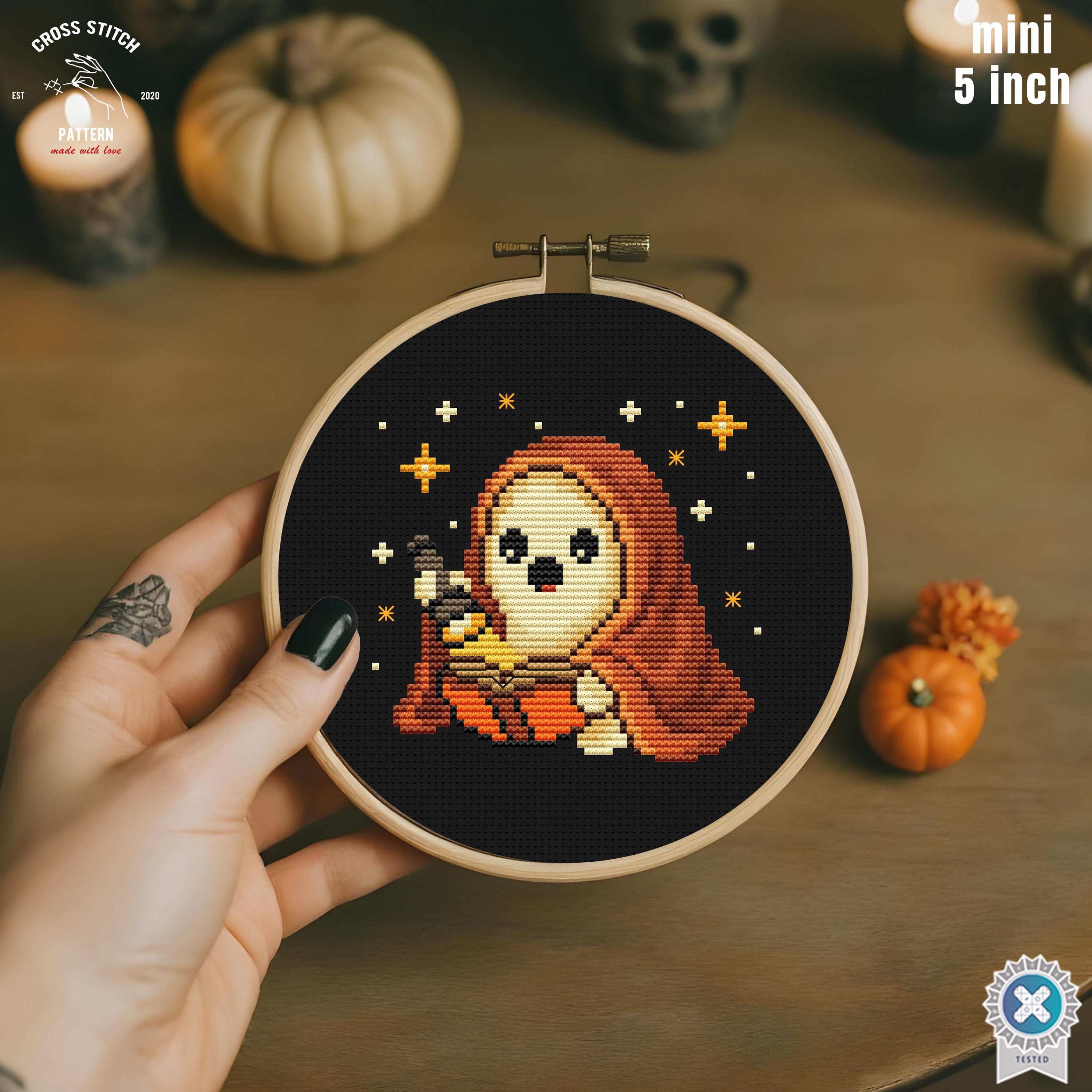 Tiny Halloween Cross Stitch Pattern Funny Ghost Reading Book Embroidery ...