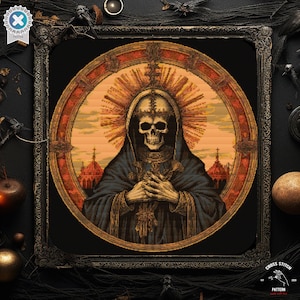 Skull Monk cross stitch pattern Skeleton Medieval Gothic embroidery Halloween cross stitch Horror priest Spooky Haunted Witchy Embroidery
