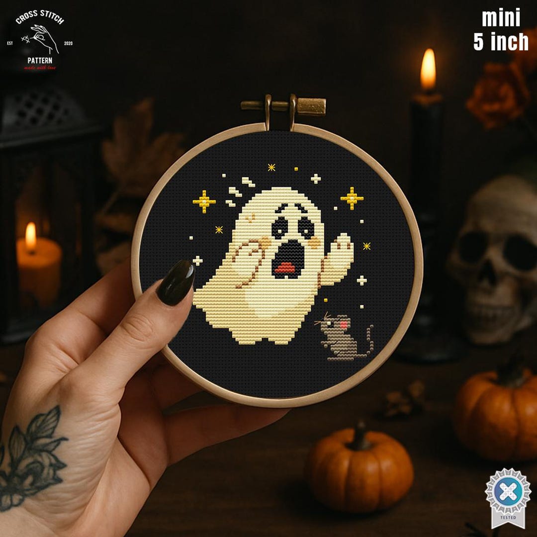 Tiny Halloween Cross Stitch Pattern Funny Ghost Embroidery Creepy Cute ...