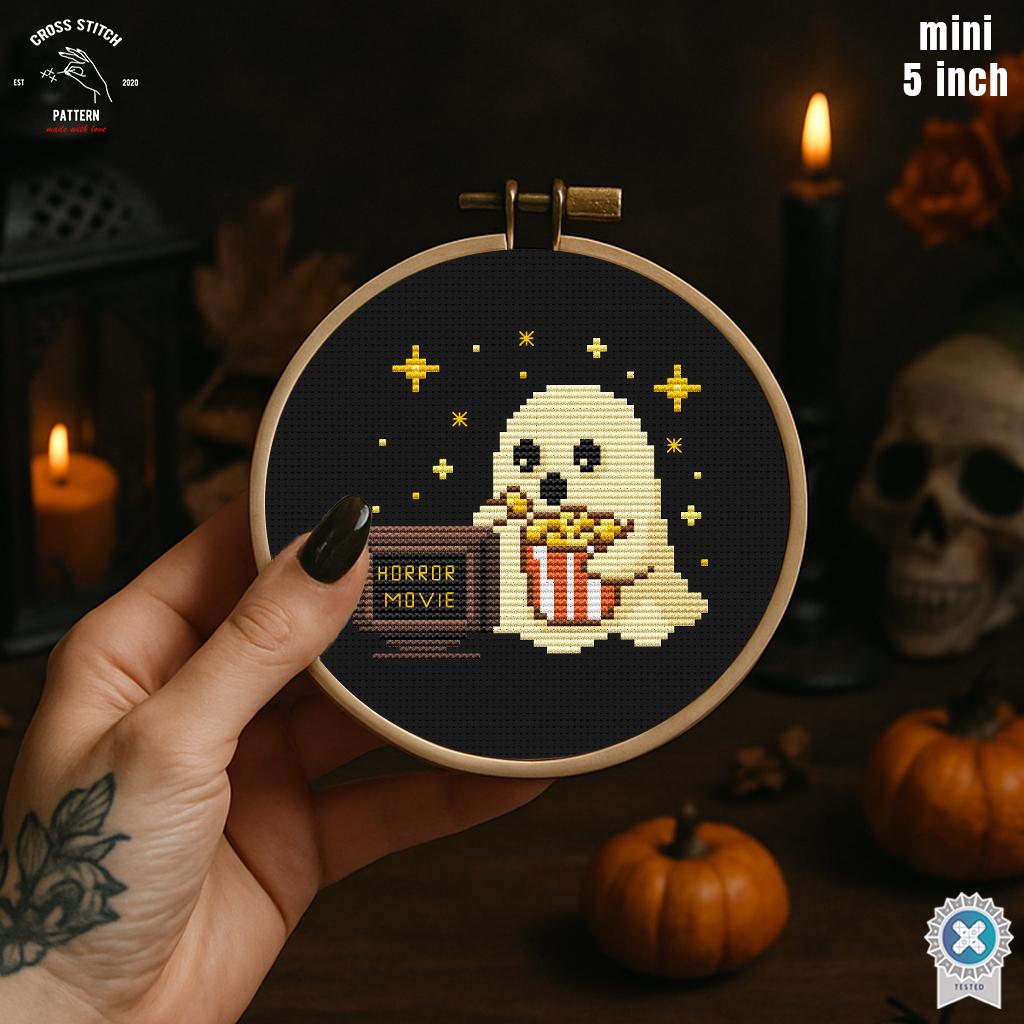 Tiny Halloween Cross Stitch Pattern Funny Ghost Embroidery Creepy Cute ...