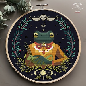 Frog cross stitch pattern Witchy cross stitch Mushroom cross stitch Goblincore embroidery Insect embroidery Moth cross stitch Gothic xstitch