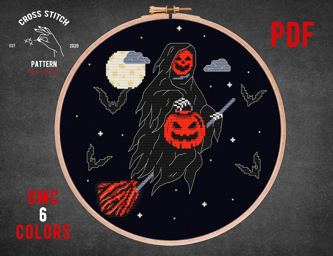 Halloween Ghost Cross Stitch Pattern Pumpkin Skeleton Embroidery Spooky ...