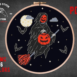 Halloween Ghost cross stitch pattern Pumpkin skeleton embroidery Spooky season cross stitch Jack o&#39;lantern xstitch Halloween scary bat decor