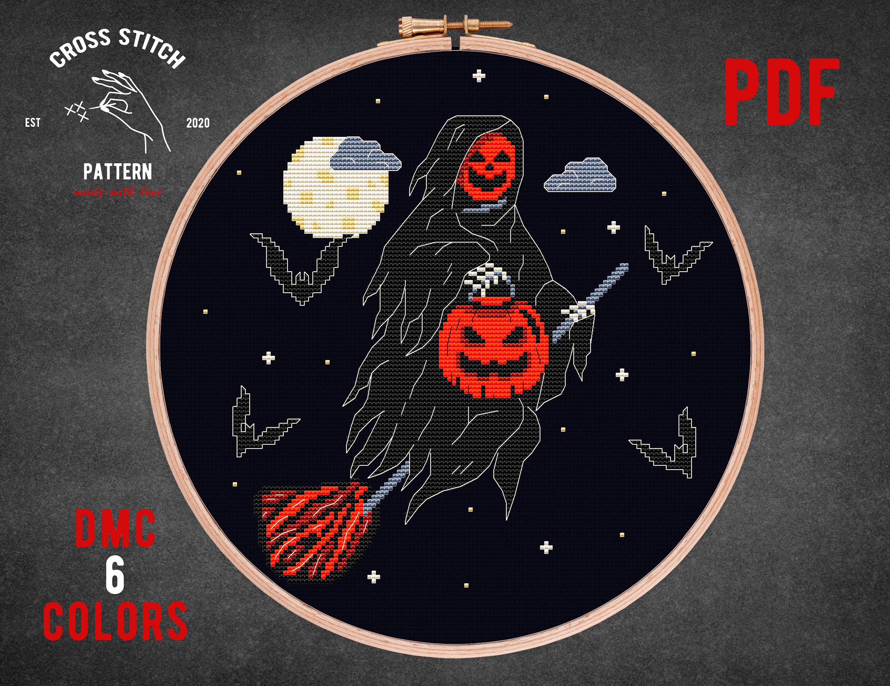 Halloween Ghost Cross Stitch Pattern Pumpkin Skeleton Embroidery Spooky ...
