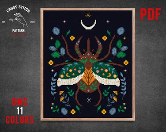 Insect cross stitch pattern Moth cross stitch Butterfly embroidery Bug xstitch Witchy Gothic cross stitch Mushrooms theme Cottagecore decor