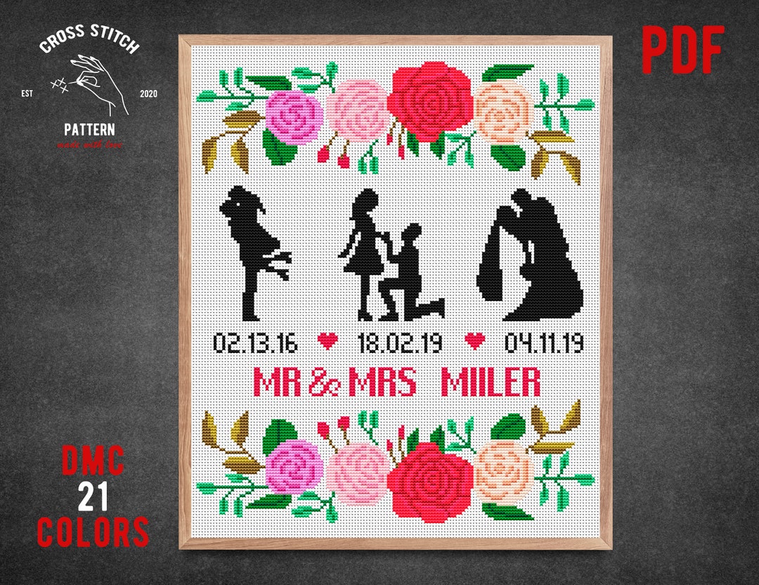 Anniversary Custom Cross Stitch Pattern Personalized Bridal Gift ...