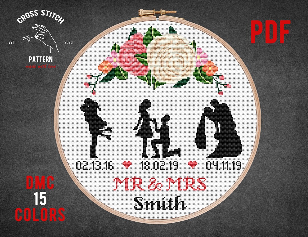 Anniversary Custom Cross Stitch Pattern Personalized Bridal Gift ...