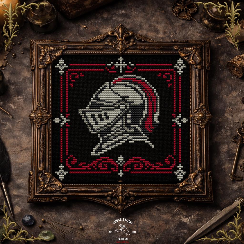 Medieval Knight Helmet Cross Stitch Pattern, Gothic Armor Embroidery ...