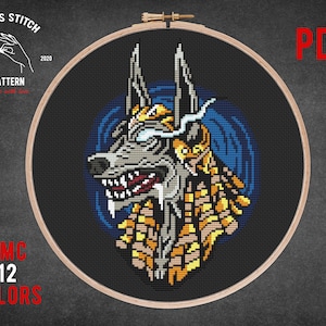 Anubis cross stitch pattern Egypt embroidery Egyptian god of death xstitch Modern cross stitch Ancient history Mythology Geeky cross stitch