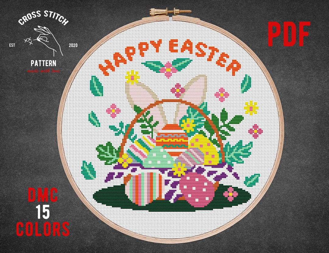 Easter Basket Cross Stitch Pattern Easter Decoration Embroidery Rabbit ...