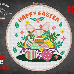 Easter basket cross stitch pattern Easter Decoration embroidery Rabbit bunny cross stitch Easter eggs Embroidery design Easter sunday gift