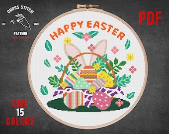 Easter basket cross stitch pattern Easter Decoration embroidery Rabbit bunny cross stitch Easter eggs Embroidery design Easter sunday gift