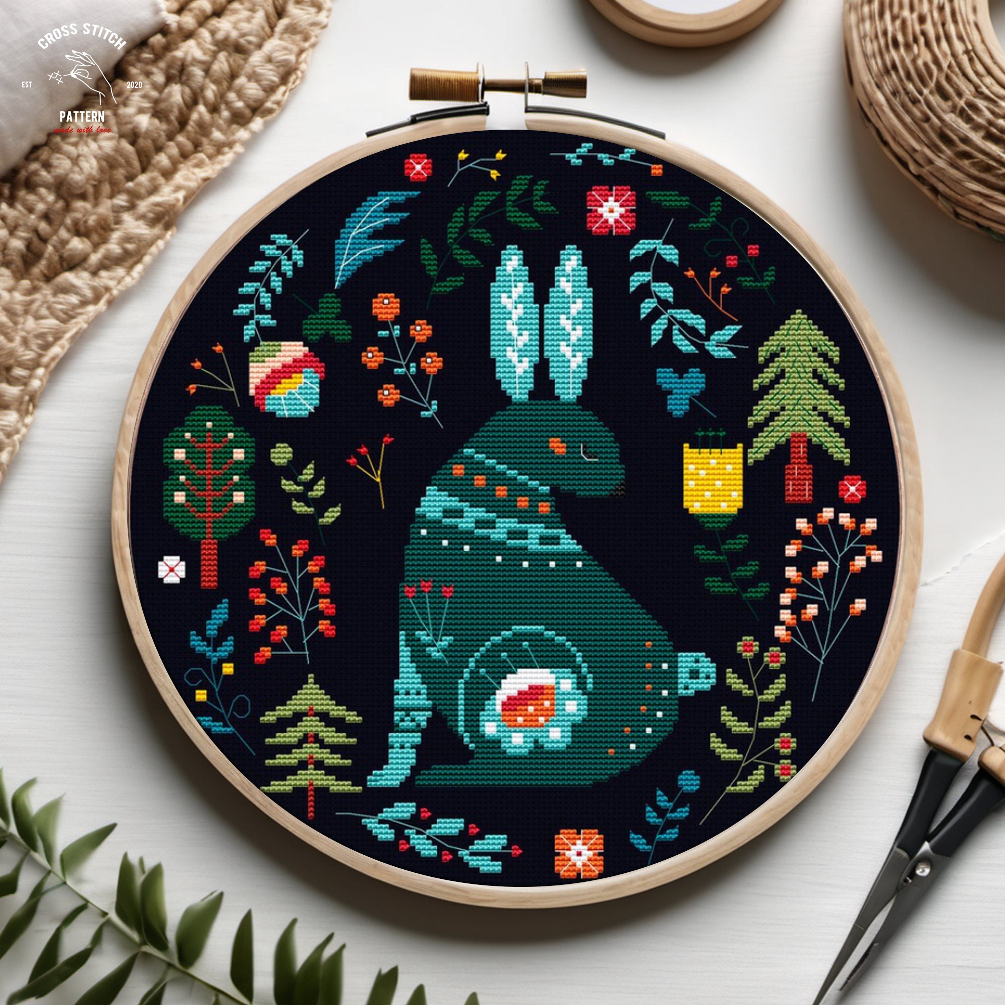 Rabbit Cross Stitch Pattern Scandinavian Cross Stitch Nordic Cross