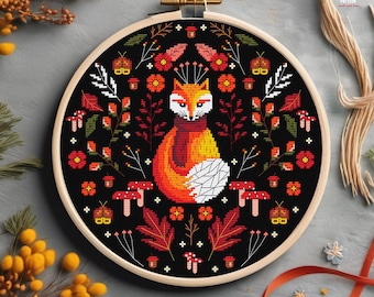 Fox cross stitch pattern Scandinavian cross stitch Folk cross stitch Nordic embroidery Cottagecore vintage ornament swedish embroidery