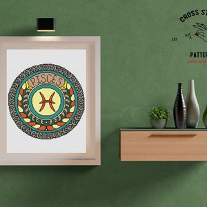 Korsstygnsmönster med stjärntecken Fiskarna Astrologiskt teckenbroderi Stjärnsymbol Väggdekorationer Mandala korsstygn bild 3