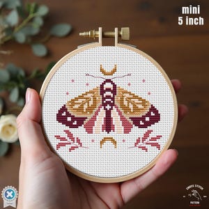 Mini lunar moth cross stitch pattern Insect embroidery Mystical Witchy cross stitch Magical cute Butterfly Dragonfly cross stitch Moon Phase