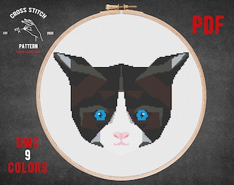 Cat cross stitch pattern, Geometric animal cross stitch,Funny cross stitch, Pets cross stitch, Embroidery design Instant download Pdf