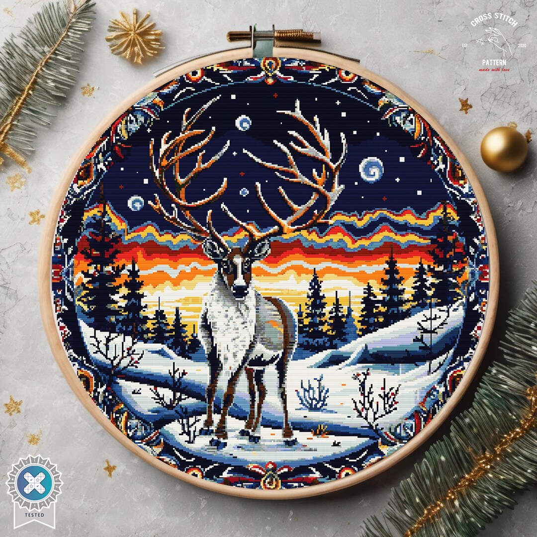 Scandinavian Deer Cross Stitch Pattern Winter Reindeer Forest ...