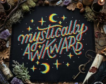 Mystically awkward cross stitch pattern Gothic theme Magic xstitch Mystical embroidery Funny cross stitch Geeky Memes gift