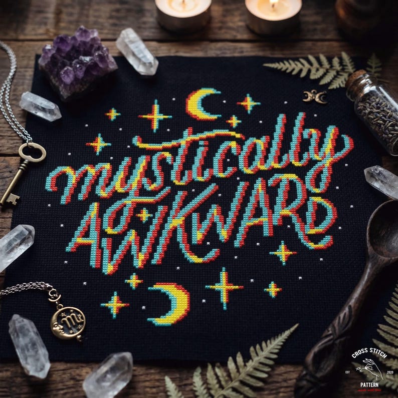 Mystically awkward cross stitch pattern Gothic theme Magic xstitch Mystical embroidery Funny cross stitch Geeky Memes gift image 4