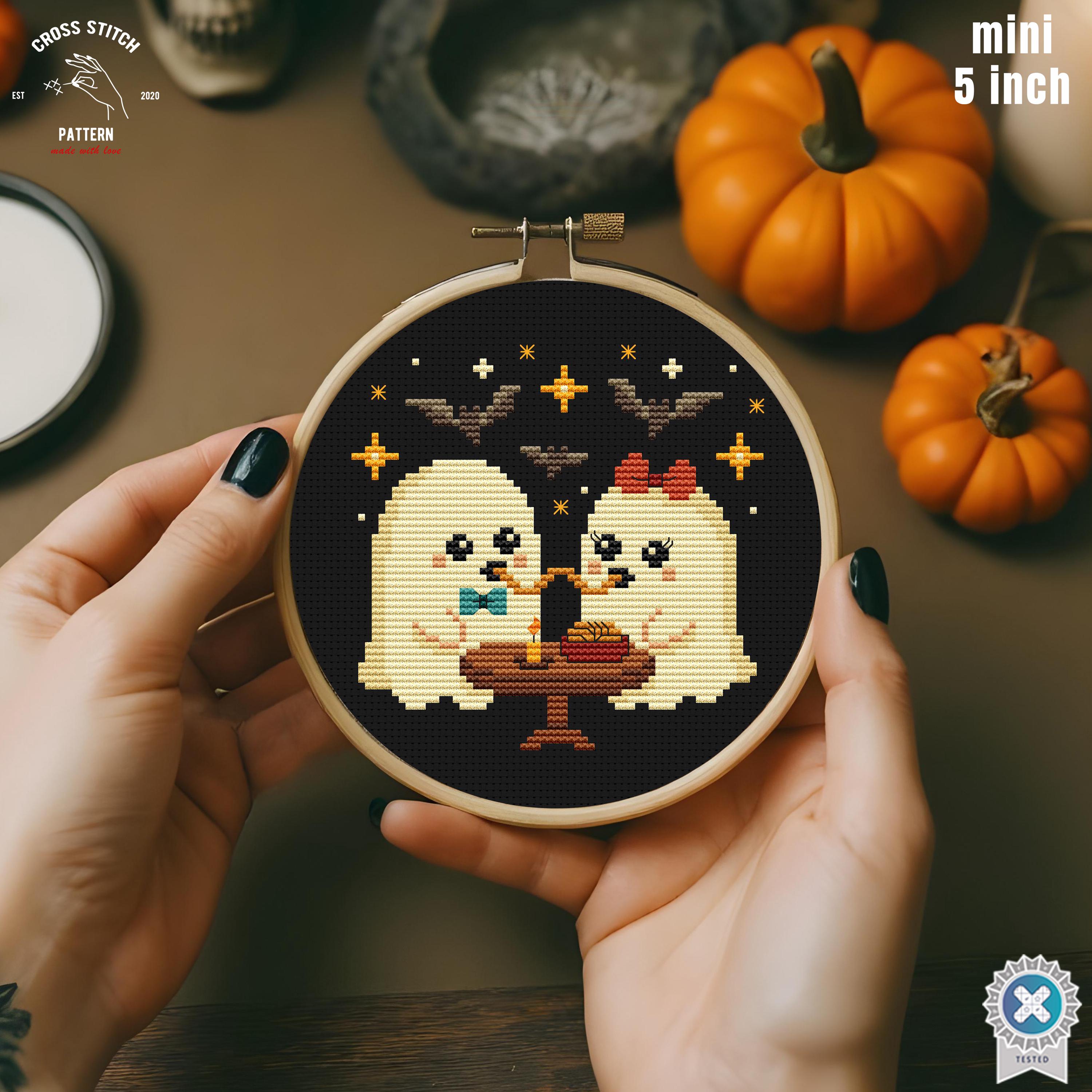 Tiny Halloween Cross Stitch Pattern Funny Ghost Embroidery Creepy Cute ...
