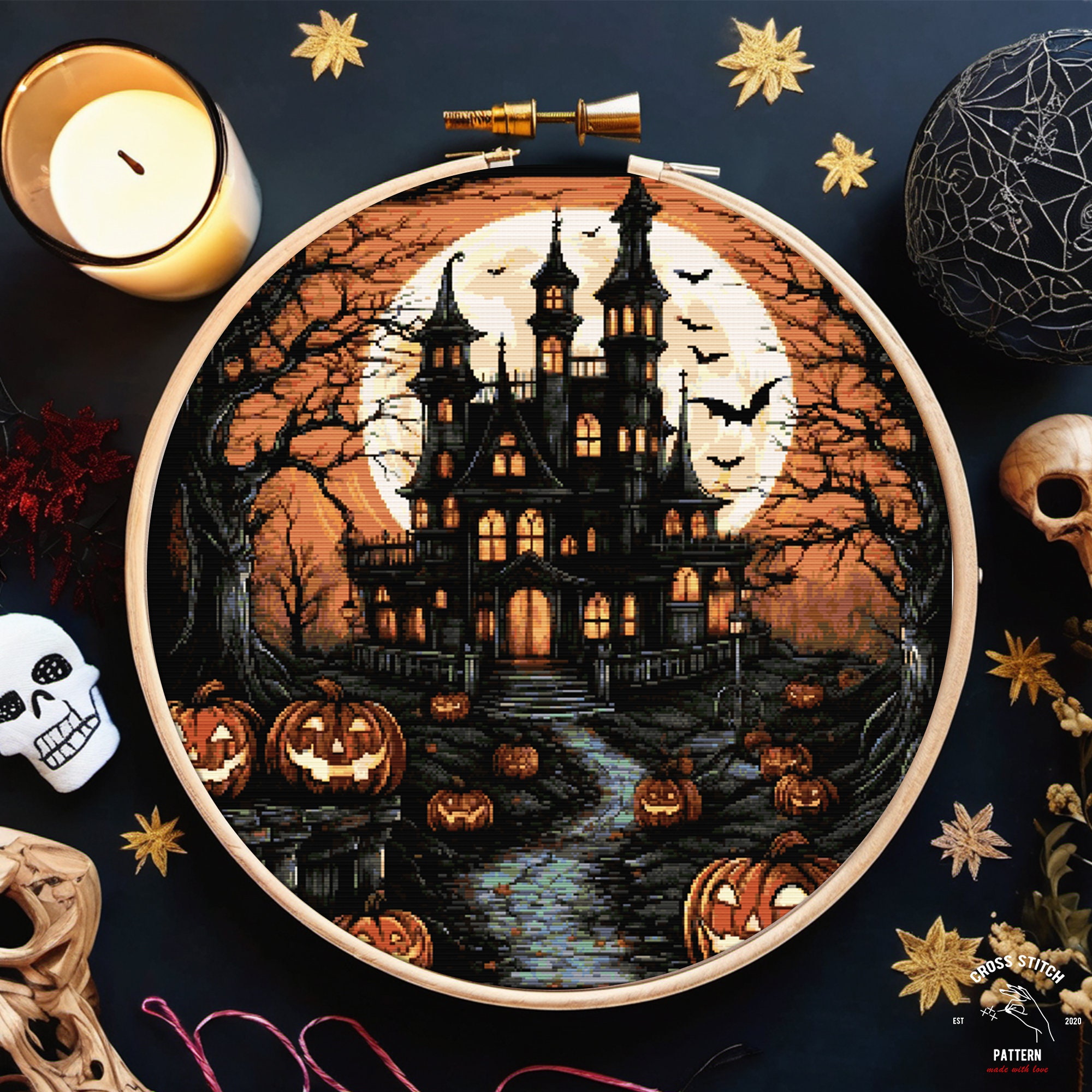 Halloween Cross Stitch Pattern Spooky Cross Stitch Bat Cross Stitch ...