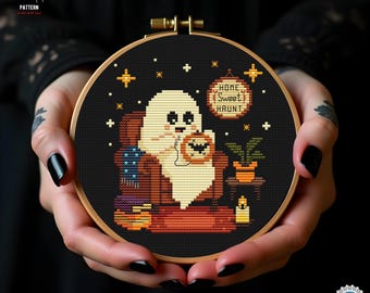 Tiny Halloween cross stitch pattern Funny Ghost embroidery Creepy cute Spooky cross stitch Horror simple cross stitch Boo cross stitch fall