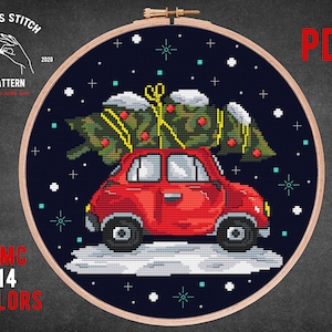 Calendario de Adviento con punto de cruz para coche de Navidad, bordado, árbol de Navidad, decoración divertida, regalo geek de 8 bits, bordado divertido, decoración navideña para el hogar