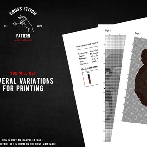 Może przedstawiać: Wz&oacute;r do haftu krzyżykowego przedstawiający brązowego niedźwiedzia z tekstem "You will get several variations for printing" i "This is only an example extract. Design you will get is shown on the first, main image."