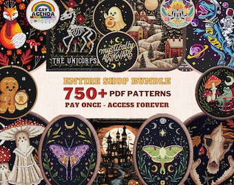 Entire Shop Bundle cross stitch pattern Access lifetime pack Witchy Moth Folk full coverage cottagecore embroidery instant download pdf