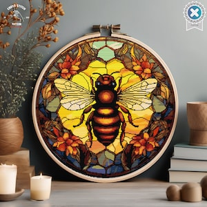 Stained glass Bee cross stitch pattern Moth Modern floral cross stitch Insect embroidery Witchy cross stitch Bumblebee Gothic chart