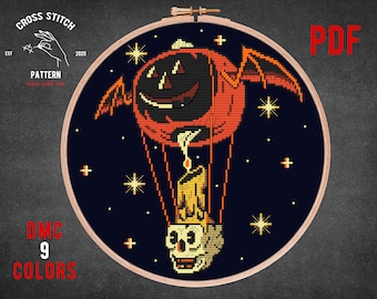 Halloween Ghost cross stitch pattern Pumpkin skeleton embroidery Spooky season cross stitch Jack o'lantern xstitch Halloween scary bat decor