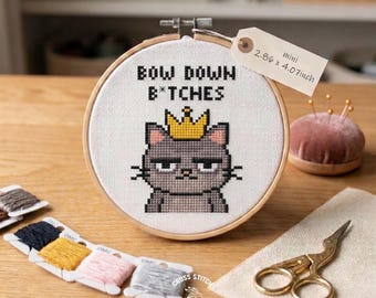 Kruissteekpatroon grappige kat: Snarky Quote mini-borduurkaart (pdf-patroon)