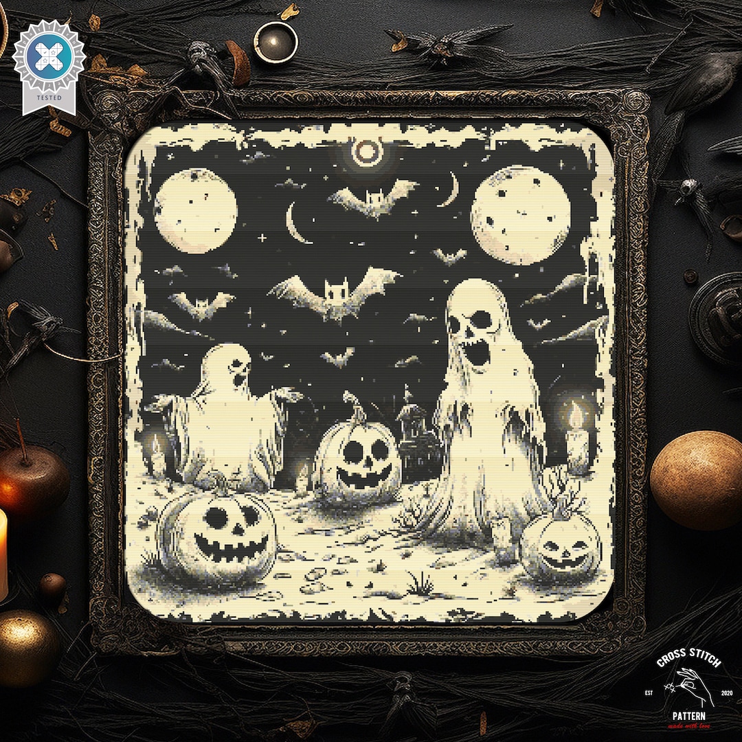 Halloween Ghost Cross Stitch Pattern Creepy Graveyard Spooky Cross ...