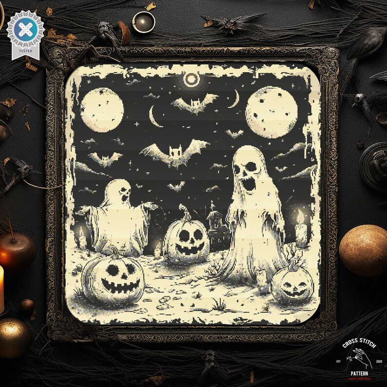 Halloween Ghost Cross Stitch Pattern Creepy Graveyard Spooky Cross ...